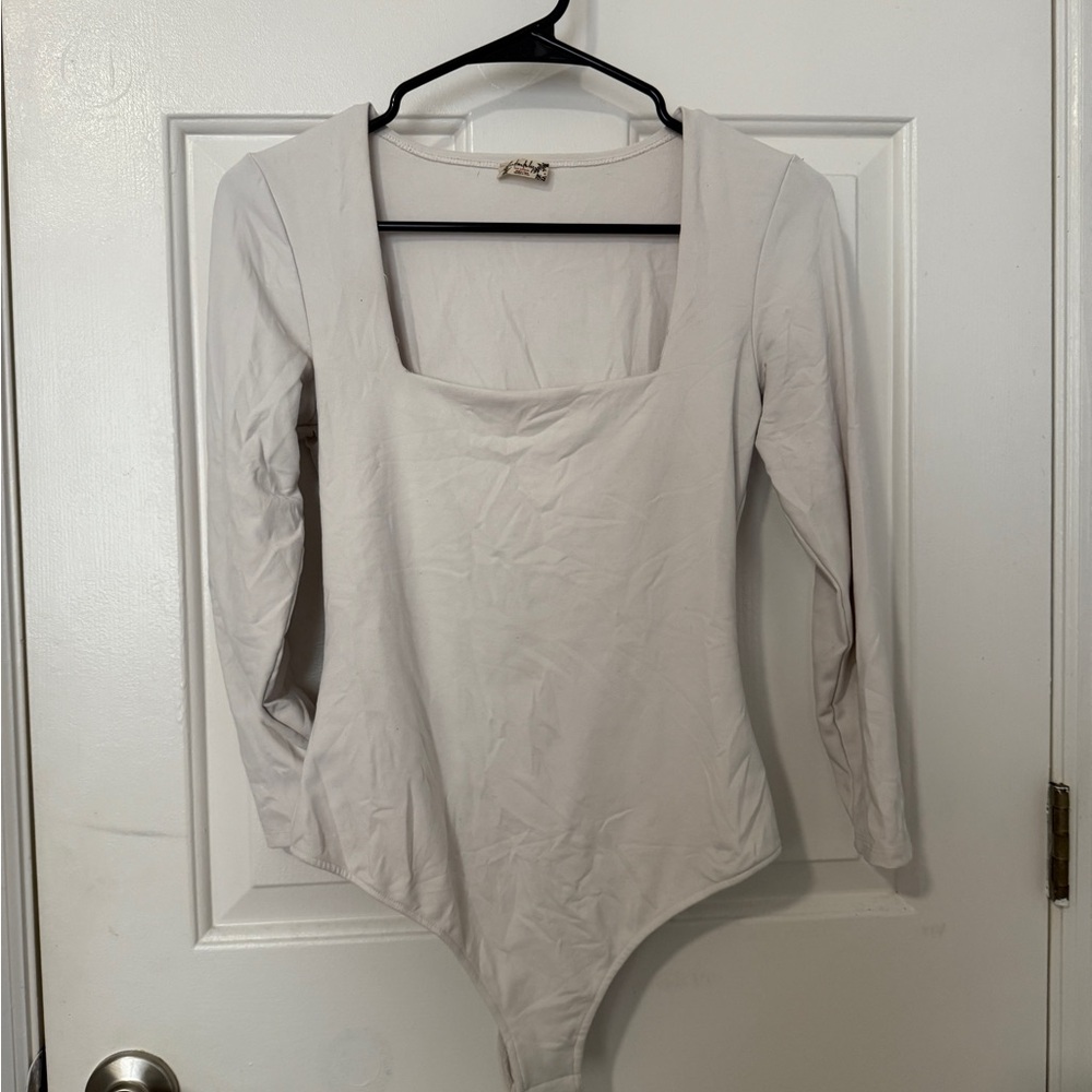 Free People Off-White Long Sleeve Bodysuit